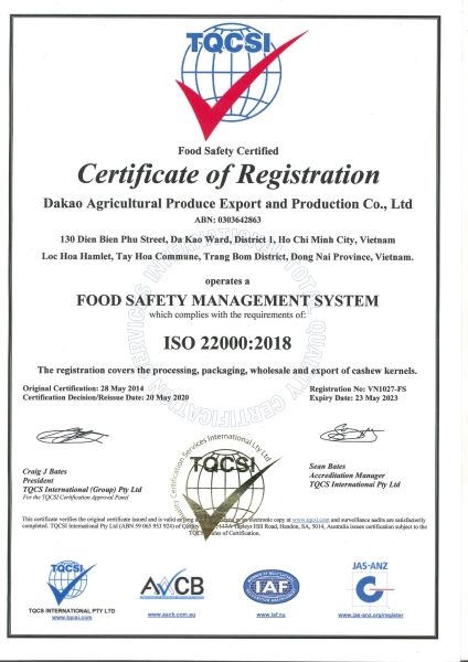Chứng chỉ ISO 2021 - Công Ty TNHH Sản Xuất Và Xuất Khẩu Nông Sản Đakao